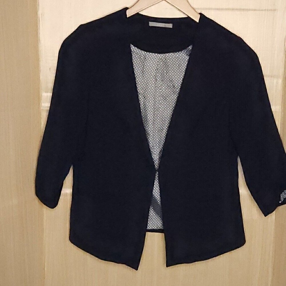 Tart Womens Navy Blue Ruched Sleeve Blazer Small